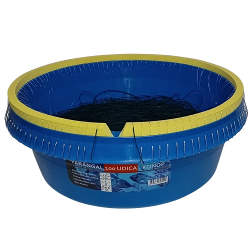 Parangal za zubaca od 100 udica Mustad br.8 od konopa u grčkoj kofi. Gotov parangal za zubaca.
