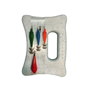 Lignjarica Tataki s motavilom Iž – set od tri mekane skosavice različitih boja i veličina, fluorocarbonski predvez i olovo od 45g, idealno za lov lignji.